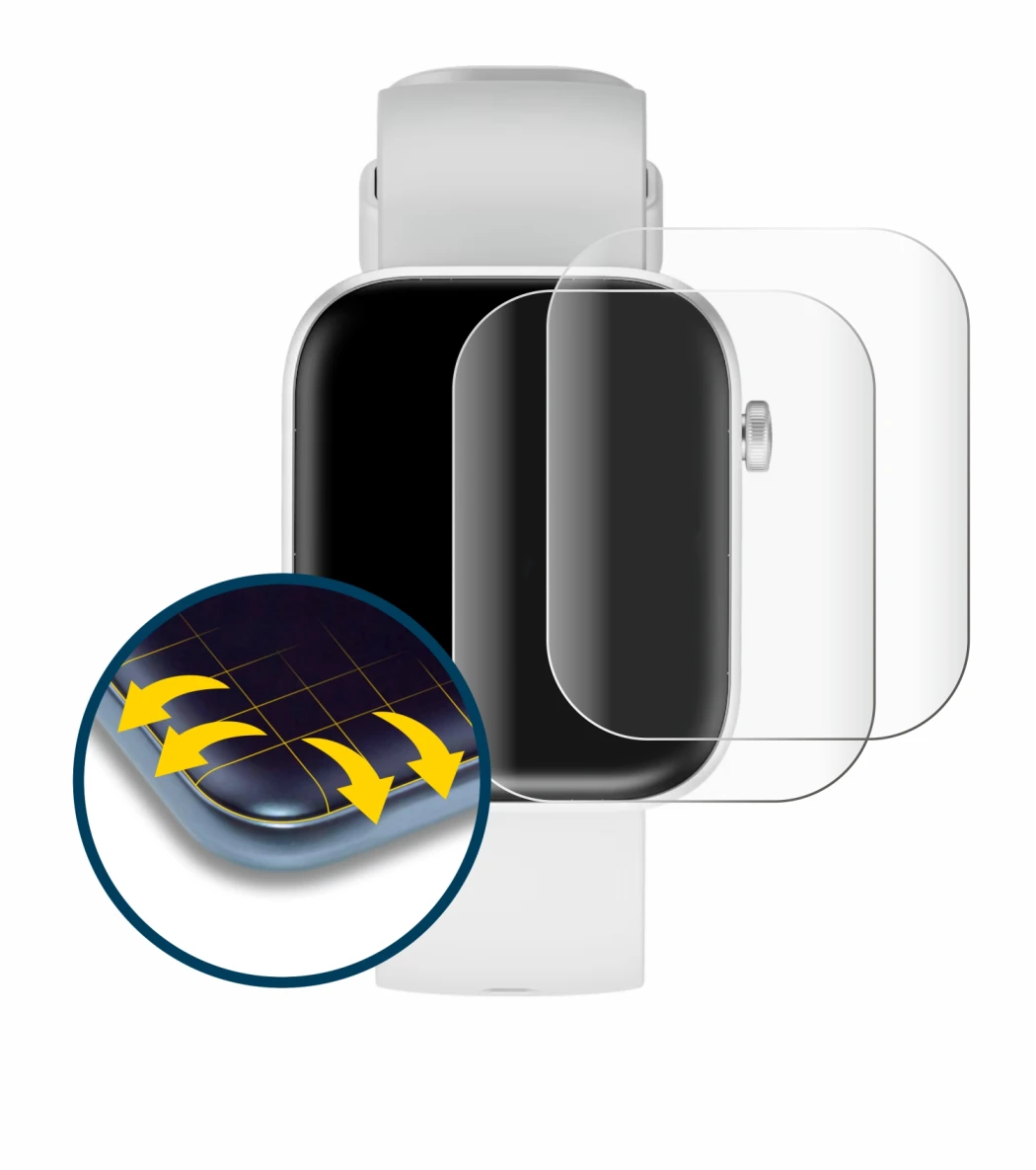 Image de l'appareil HMD Watch P1 avec une grande variété de protections d'écran.