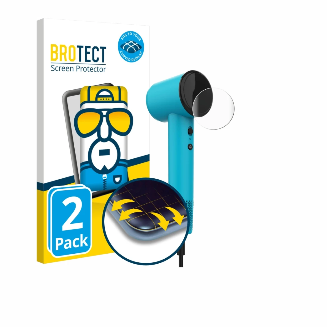 Face avant d’un emballage produit avec le logo de la marque BROTECT. À côté, l’appareil Cecotec DryNova est représenté avec la