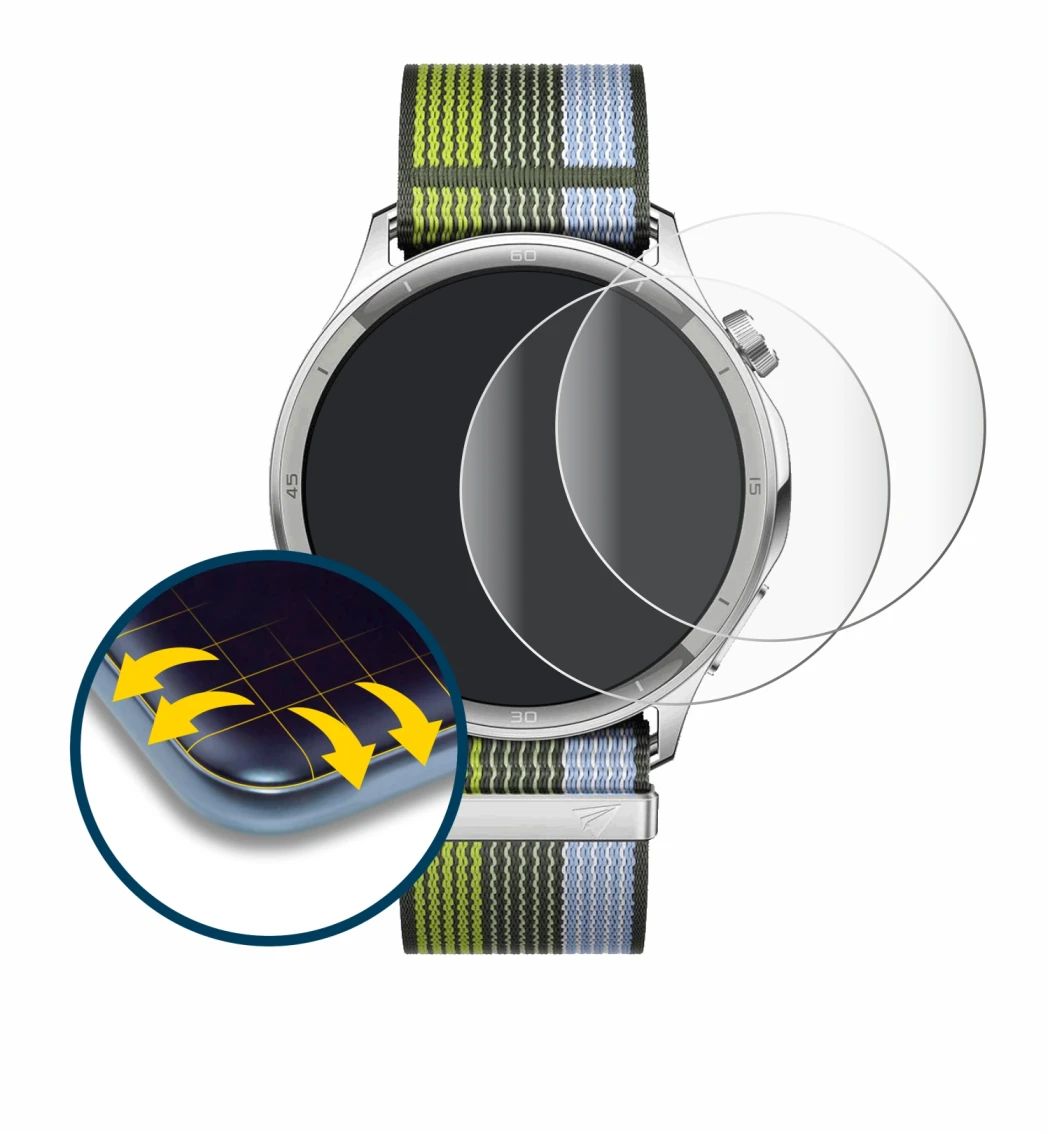 Image de l'appareil Oppo Watch S avec une grande variété de protections d'écran.