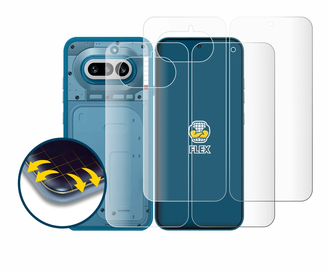 Image de l'appareil Nothing Phone (4a) (Avant+Arrière) avec une grande variété de protections d'écran.