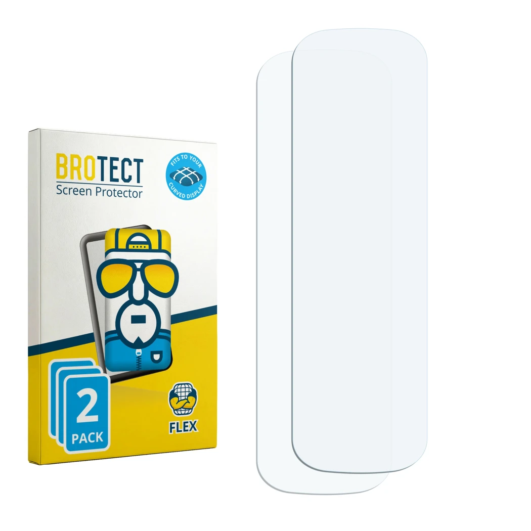 Face avant d’un emballage produit avec le logo de la marque BROTECT. À côté se trouve la protection d’écran correspondante.