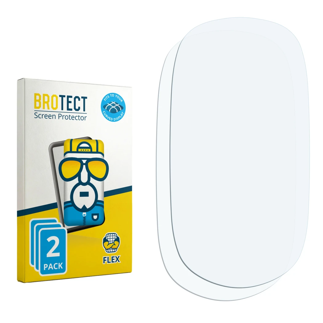 Face avant d’un emballage produit avec le logo de la marque BROTECT. À côté se trouve la protection d’écran correspondante.