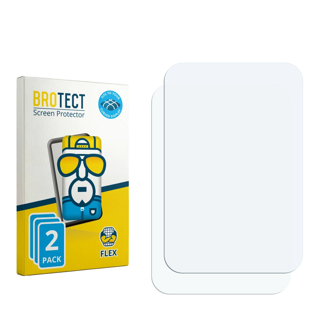 Face avant d’un emballage produit avec le logo de la marque BROTECT. À côté se trouve la protection d’écran correspondante.