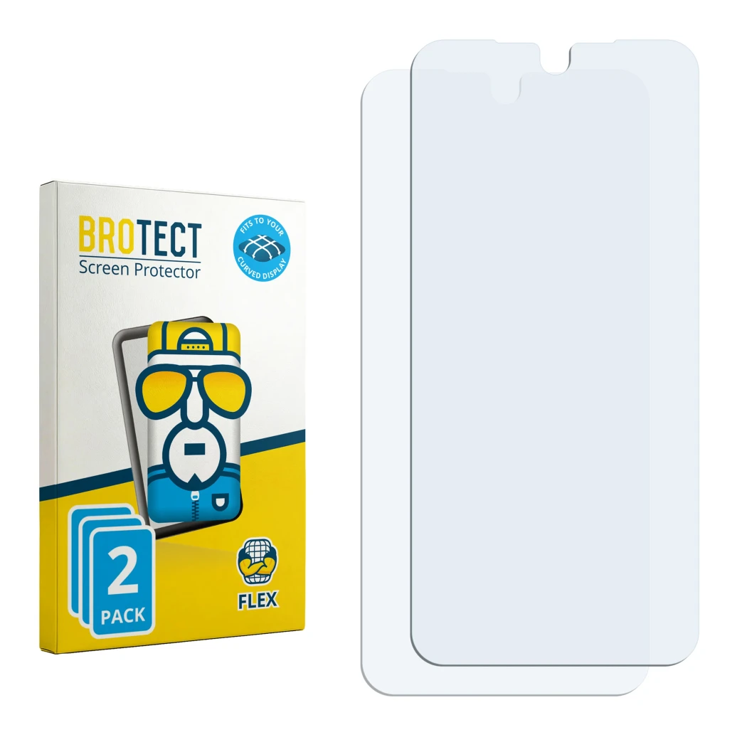 Face avant d’un emballage produit avec le logo de la marque BROTECT. À côté se trouve la protection d’écran correspondante.