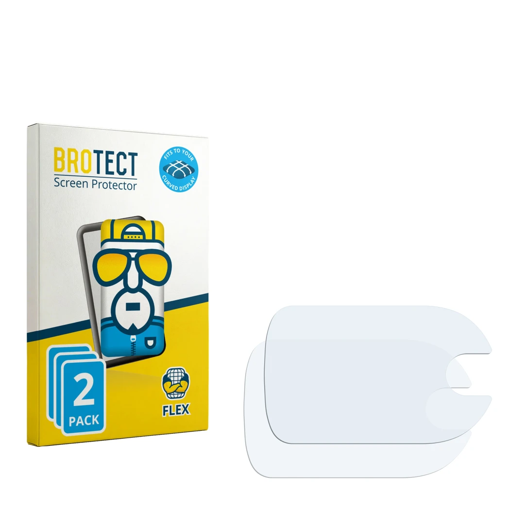 Face avant d’un emballage produit avec le logo de la marque BROTECT. À côté se trouve la protection d’écran correspondante.