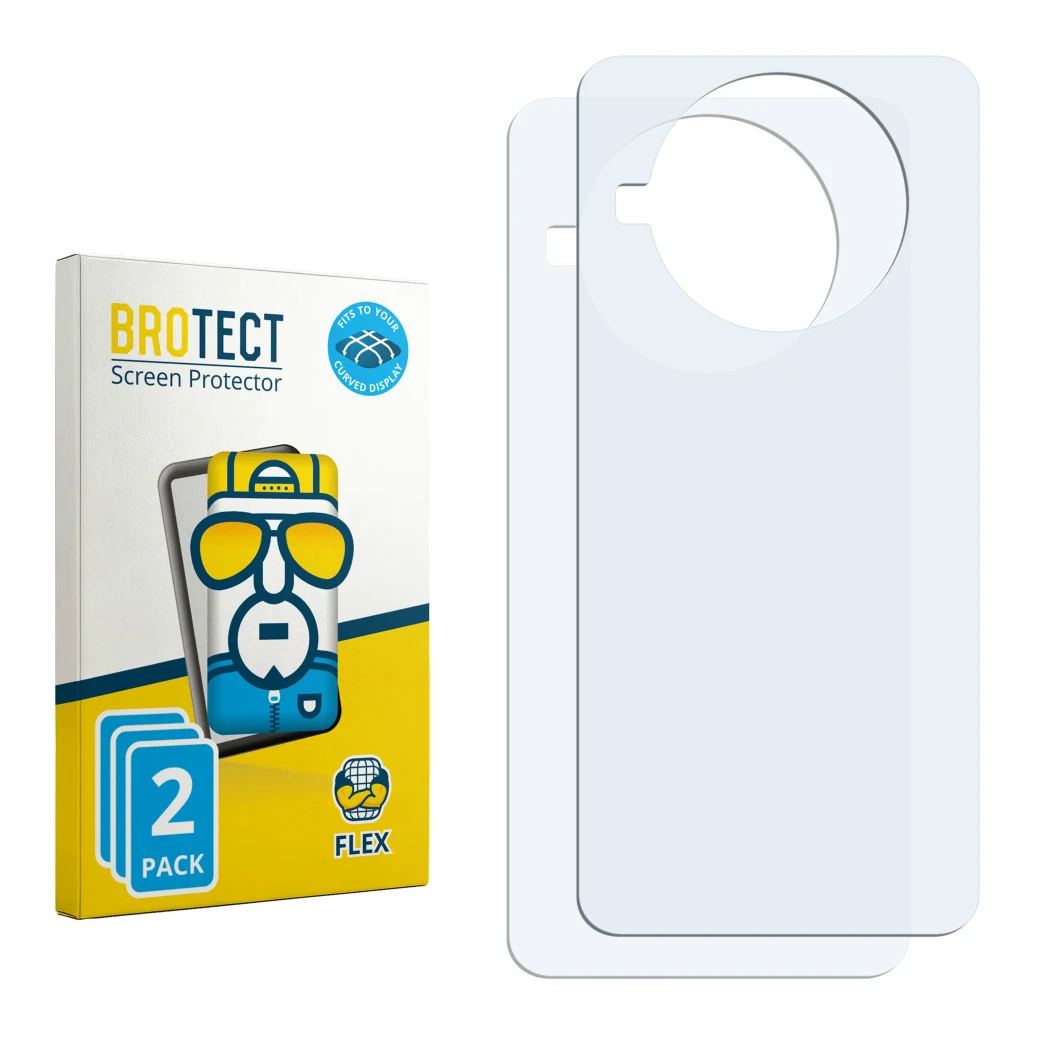 Face avant d’un emballage produit avec le logo de la marque BROTECT. À côté se trouve la protection d’écran correspondante.