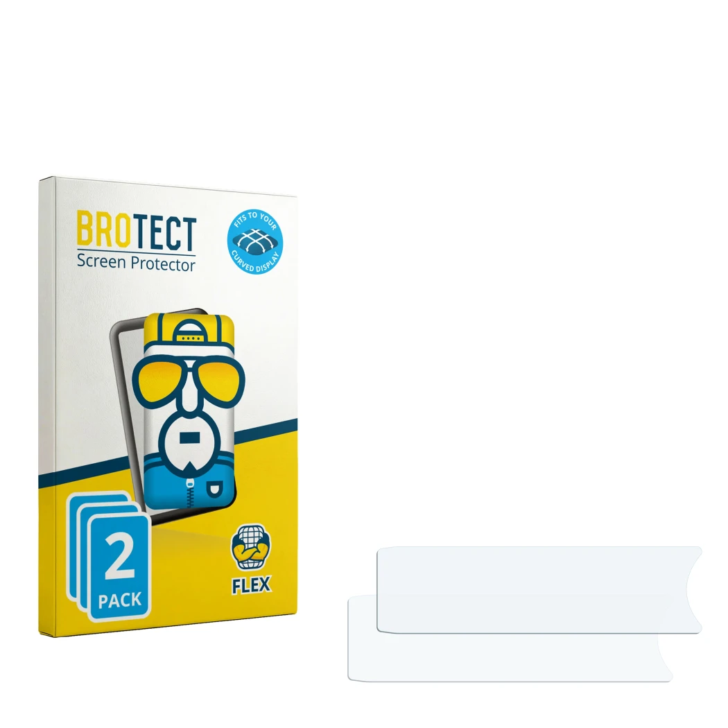 Face avant d’un emballage produit avec le logo de la marque BROTECT. À côté se trouve la protection d’écran correspondante.