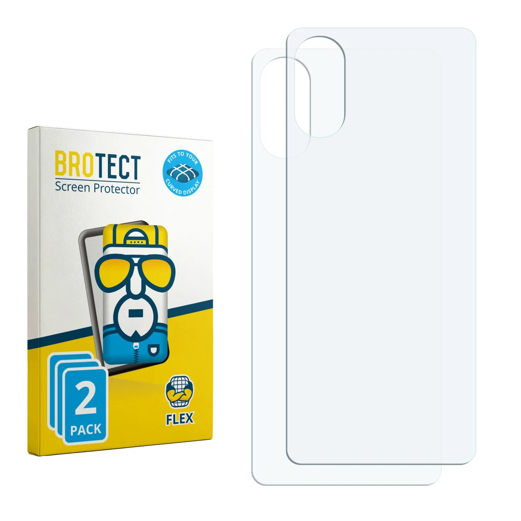 Face avant d’un emballage produit avec le logo de la marque BROTECT. À côté se trouve la protection d’écran correspondante.