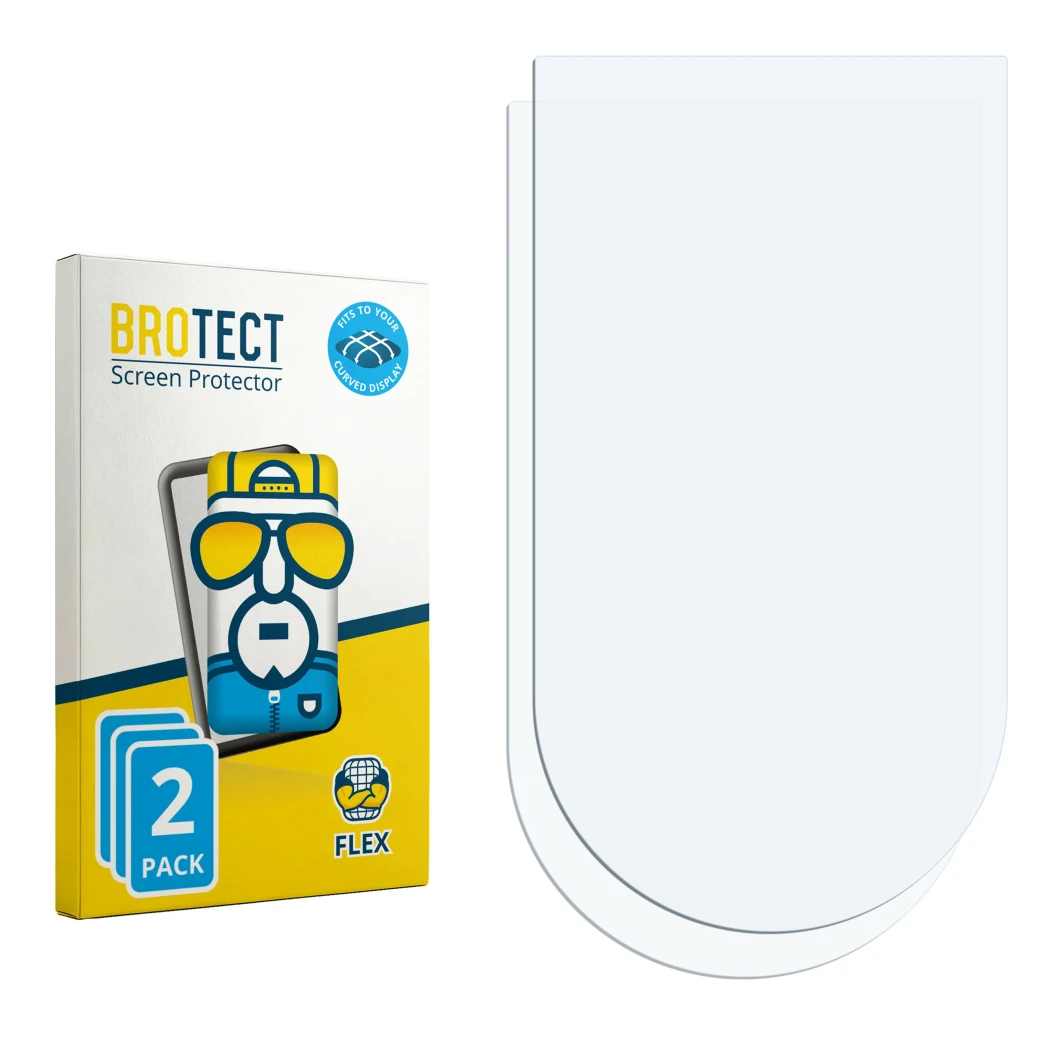 Face avant d’un emballage produit avec le logo de la marque BROTECT. À côté se trouve la protection d’écran correspondante.