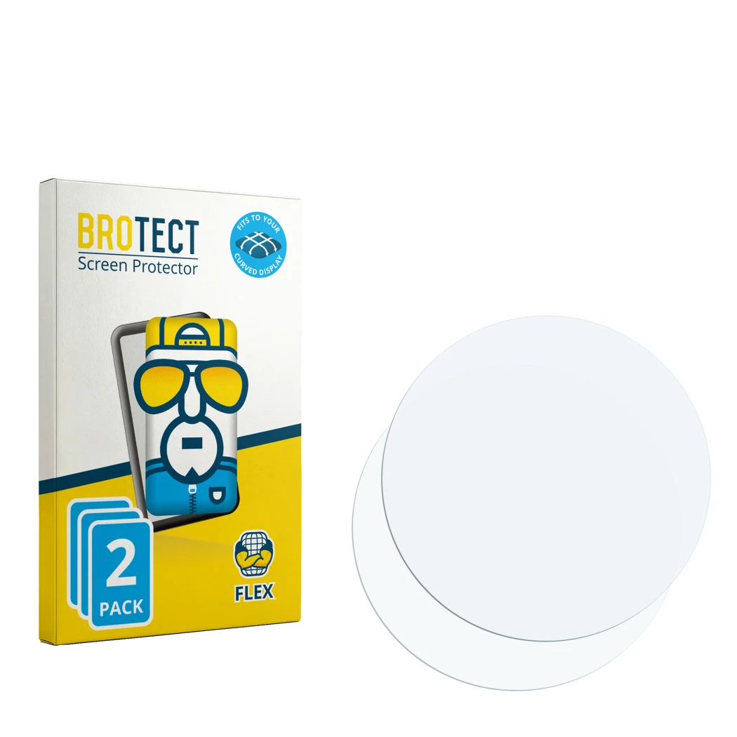 Face avant d’un emballage produit avec le logo de la marque BROTECT. À côté se trouve la protection d’écran correspondante.