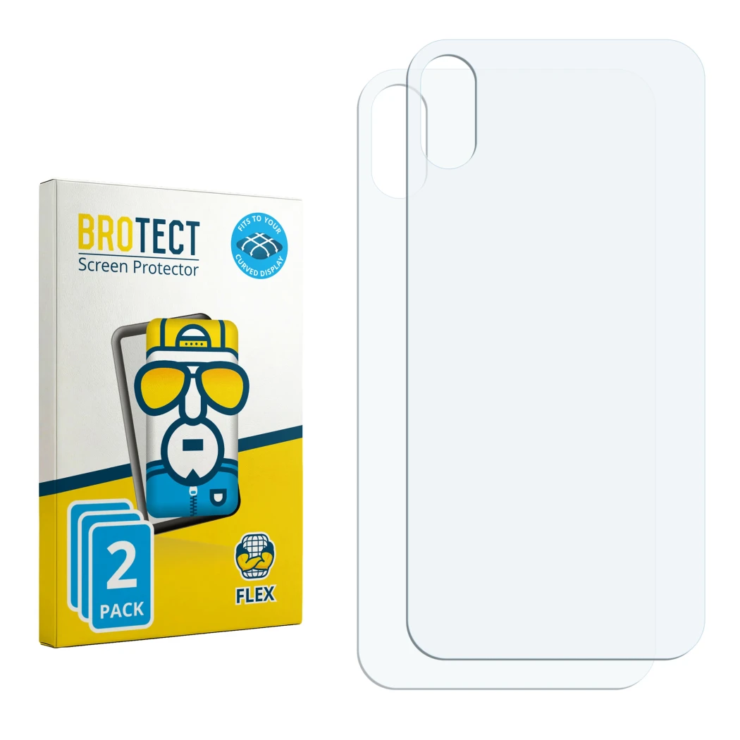Face avant d’un emballage produit avec le logo de la marque BROTECT. À côté se trouve la protection d’écran correspondante.