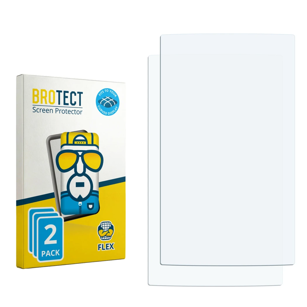Face avant d’un emballage produit avec le logo de la marque BROTECT. À côté se trouve la protection d’écran correspondante.