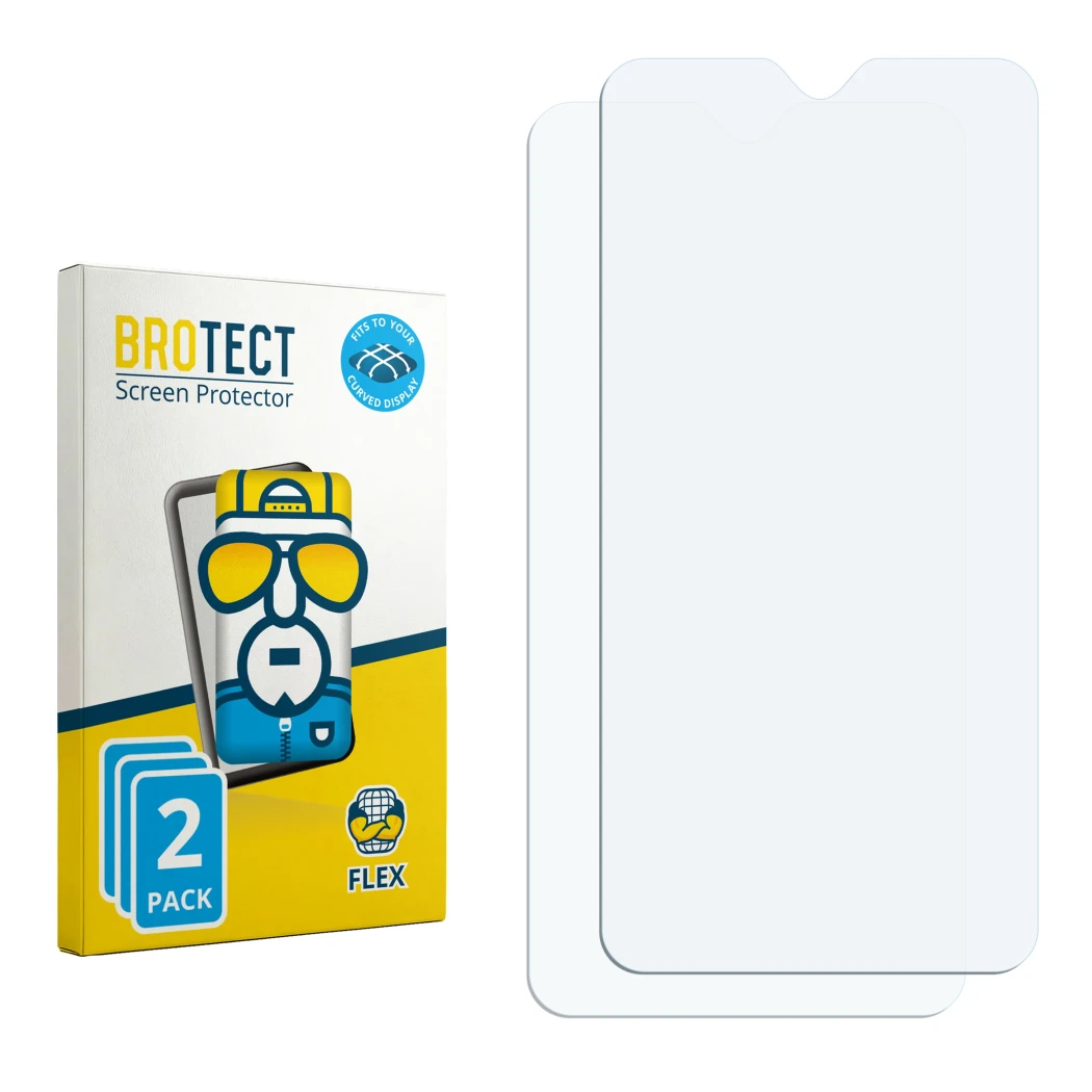 Face avant d’un emballage produit avec le logo de la marque BROTECT. À côté se trouve la protection d’écran correspondante.