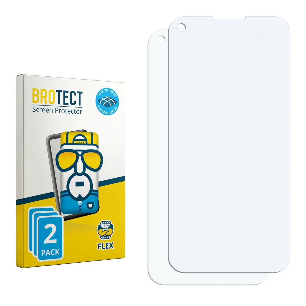 Face avant d’un emballage produit avec le logo de la marque BROTECT. À côté se trouve la protection d’écran correspondante.