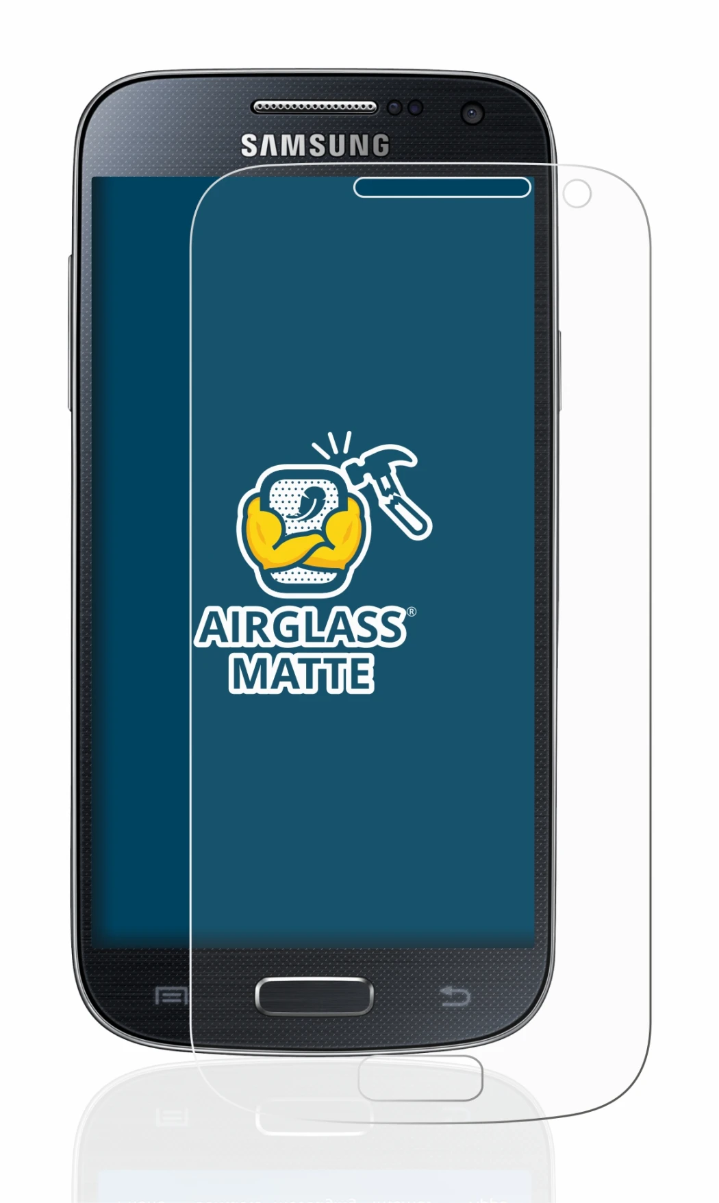 Image de l'appareil Samsung Galaxy S4 Mini avec une grande variété de protections d'écran.