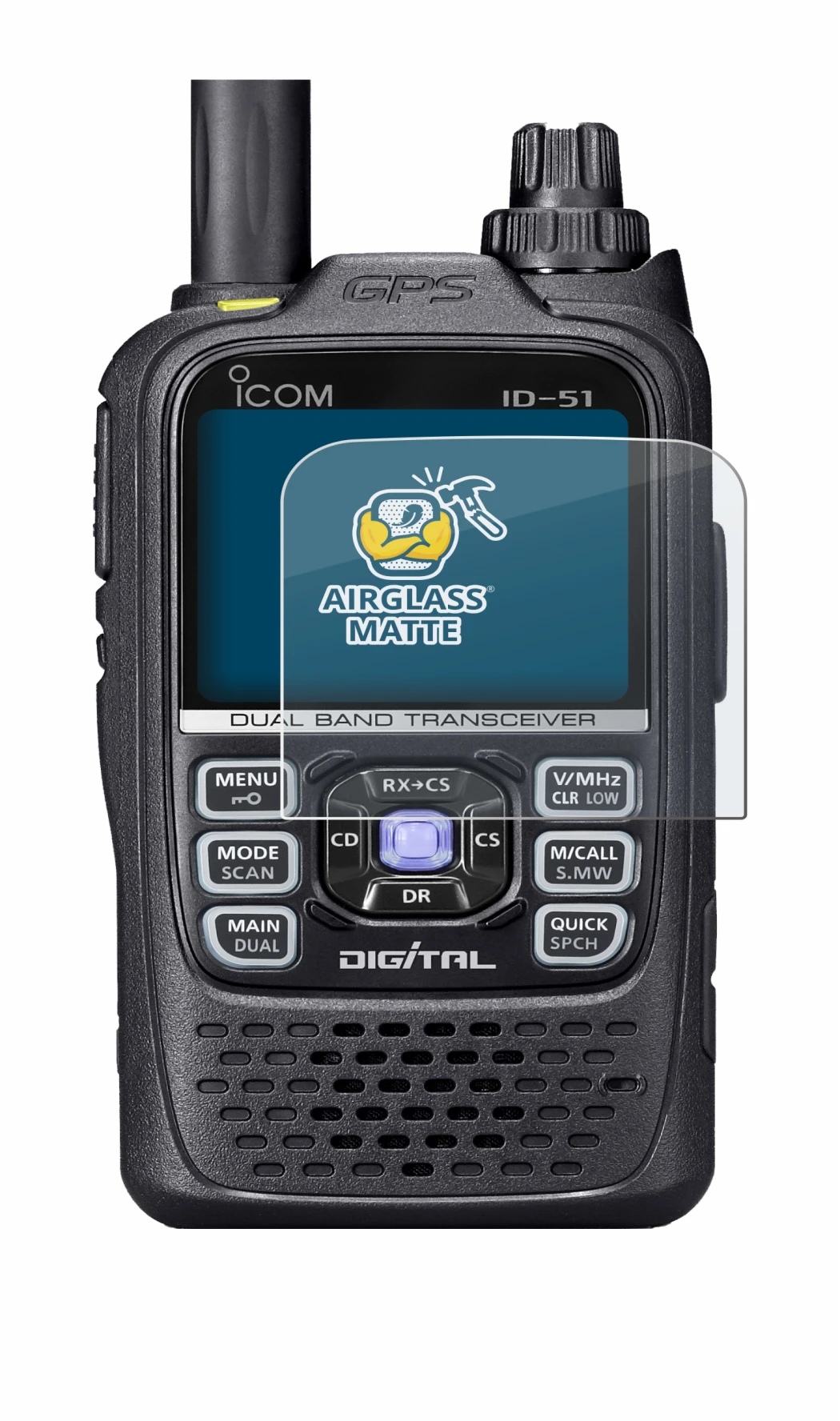 Image de l'appareil Icom ID-51 avec une grande variété de protections d'écran.
