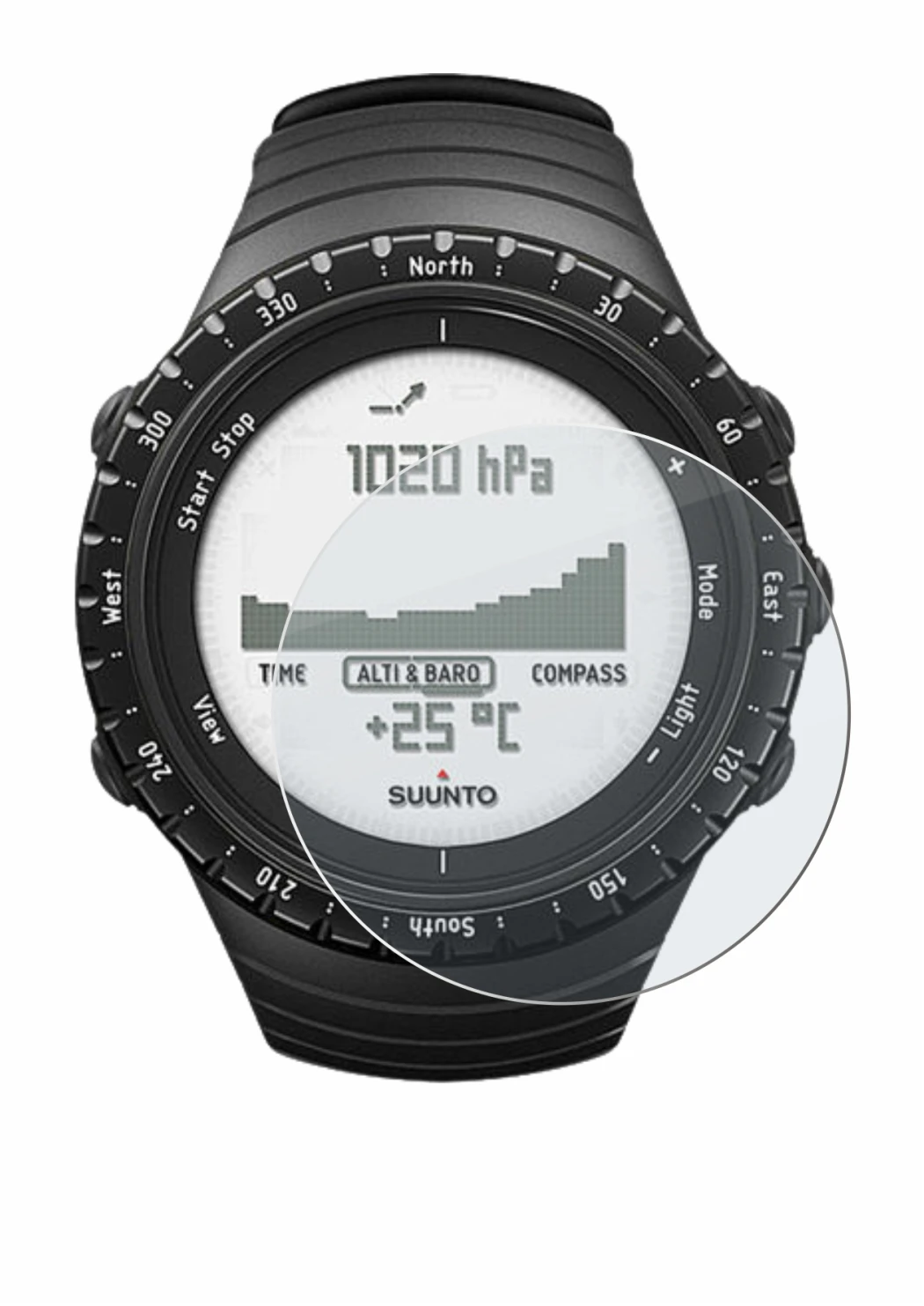 Image de l'appareil Suunto Core Regular Black avec une grande variété de protections d'écran.