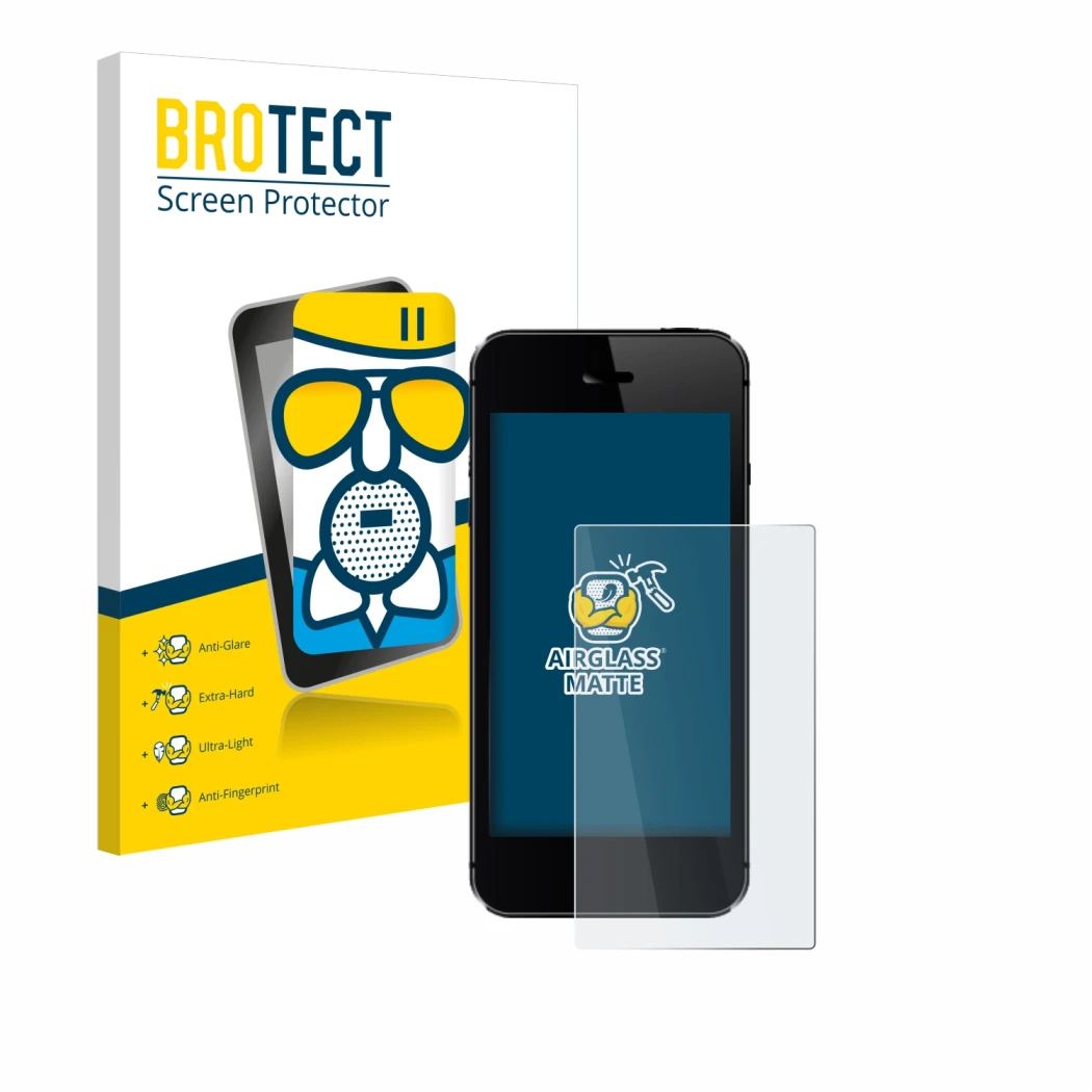 Face avant d’un emballage produit avec le logo de la marque BROTECT. À côté, l’appareil est représenté avec la protection d’éc