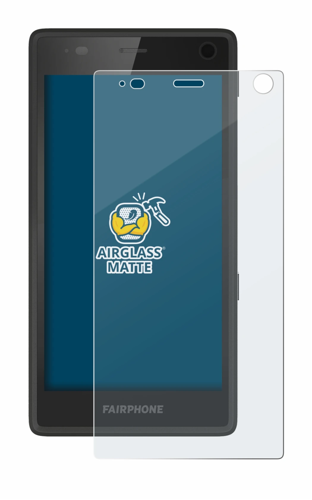 Image de l'appareil Fairphone 2 avec une grande variété de protections d'écran.
