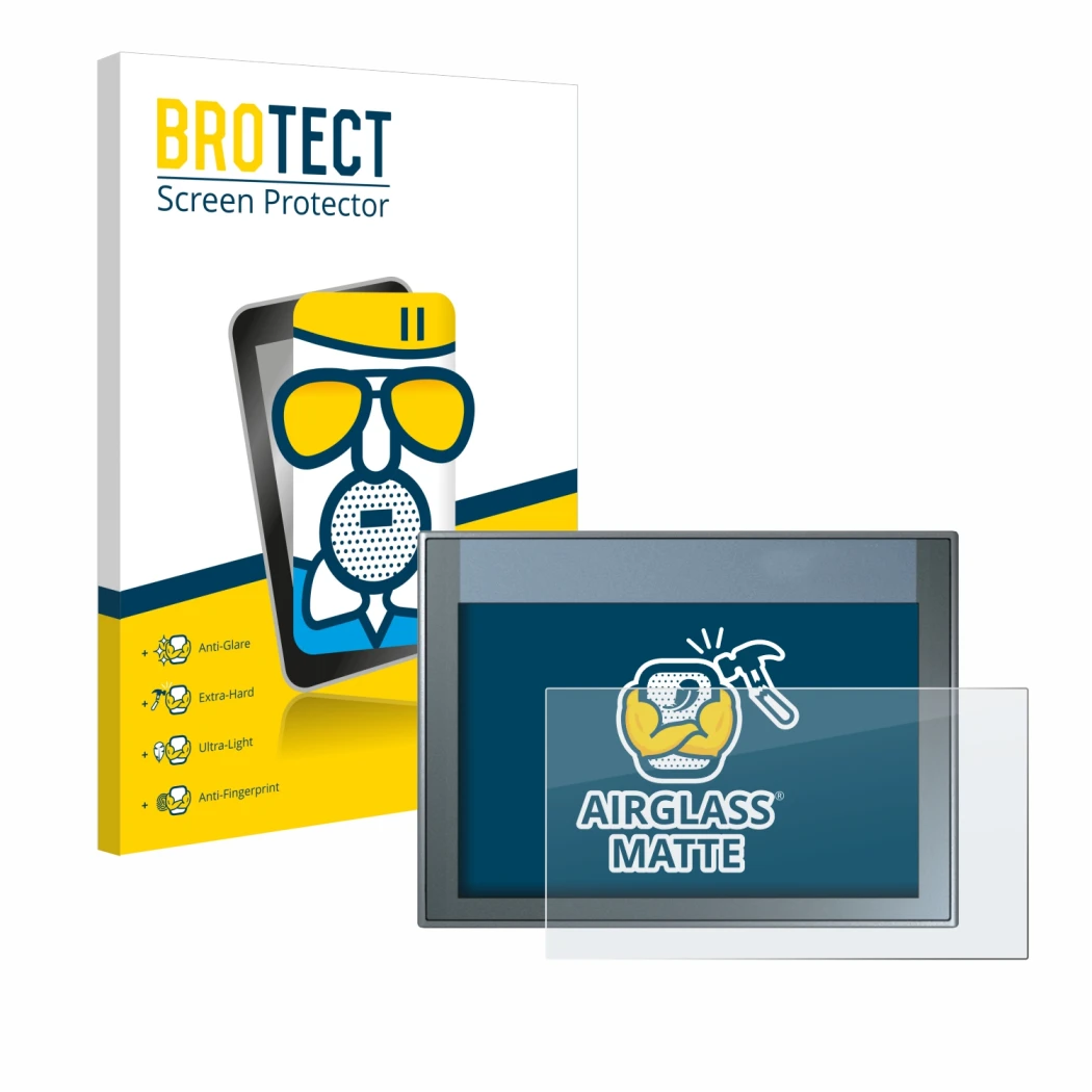 Face avant d’un emballage produit avec le logo de la marque BROTECT. À côté, l’appareil Siemens Simatic HMI KTP 700 Basic est 