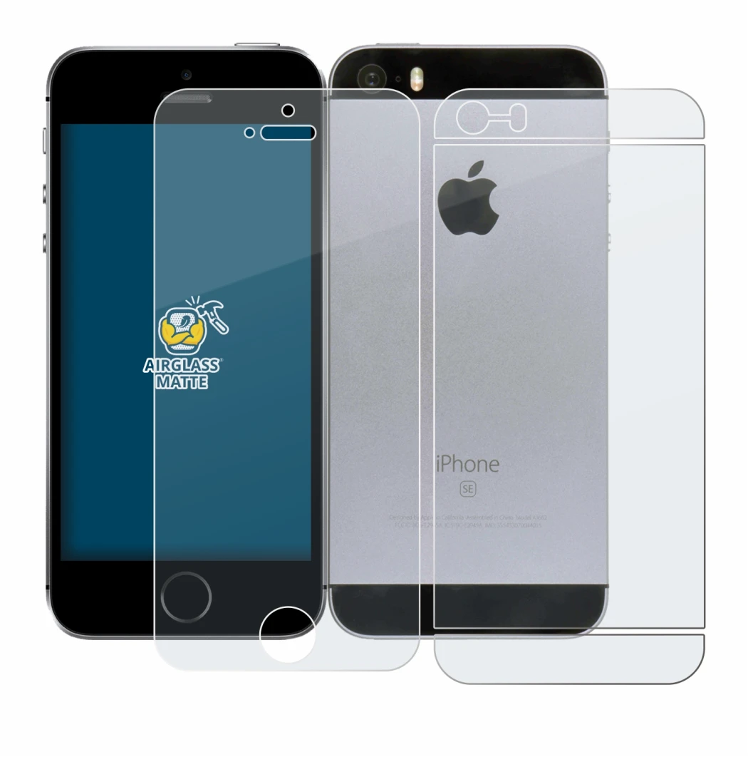 Image de l'appareil Apple iPhone SE 2016 (Avant+Arrière) avec une grande variété de protections d'écran.