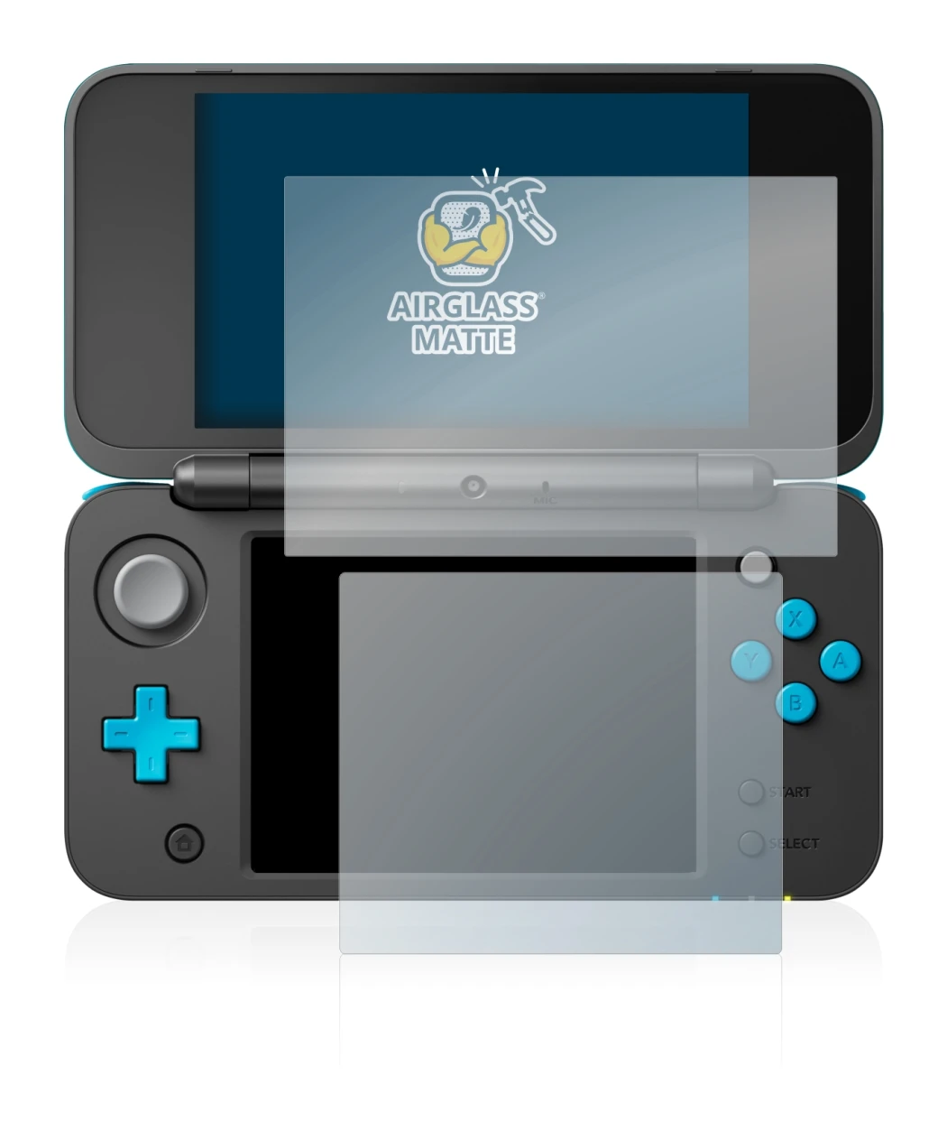 Image de l'appareil Nintendo 2DS XL avec une grande variété de protections d'écran.