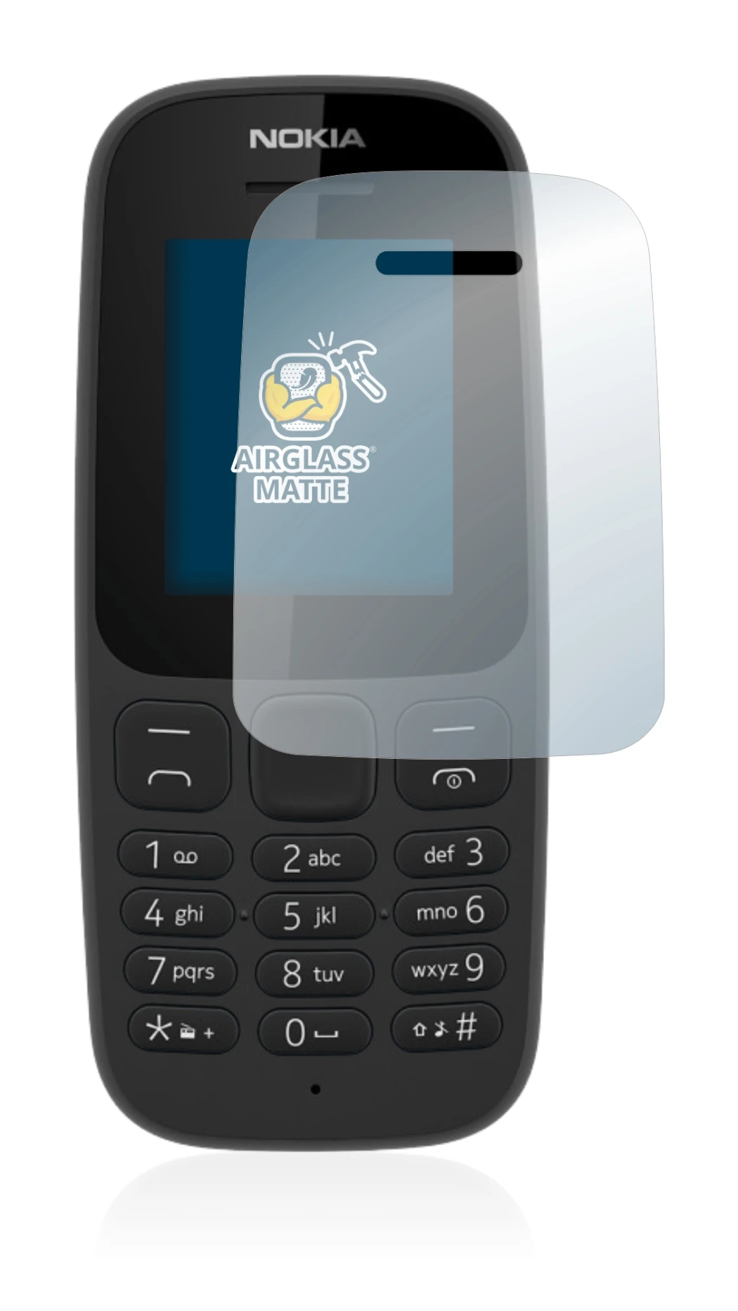 Image de l'appareil Nokia 105 2017 avec une grande variété de protections d'écran.