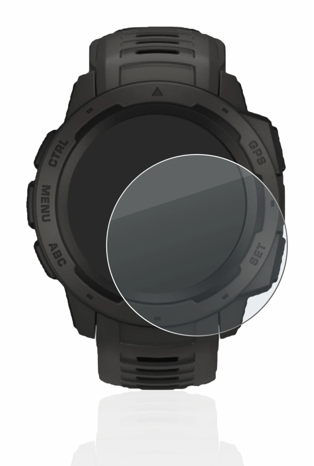 Image de l'appareil Garmin Instinct avec une grande variété de protections d'écran.