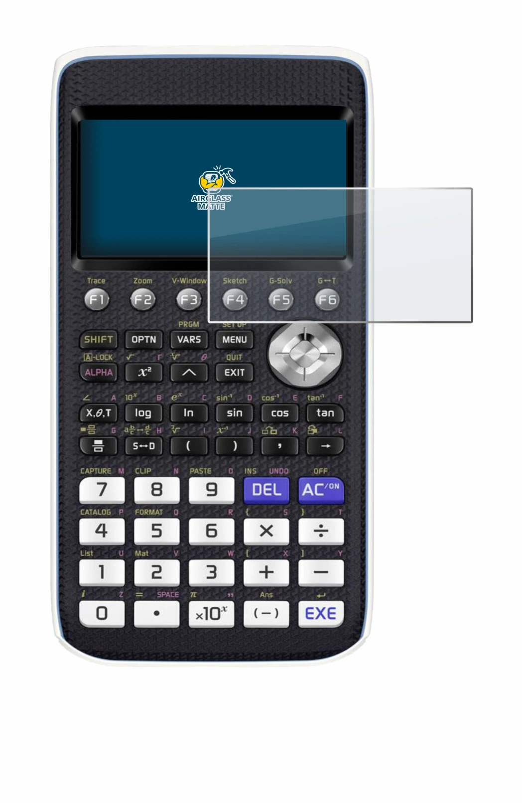 Image de l'appareil Casio FX-CG50 avec une grande variété de protections d'écran.