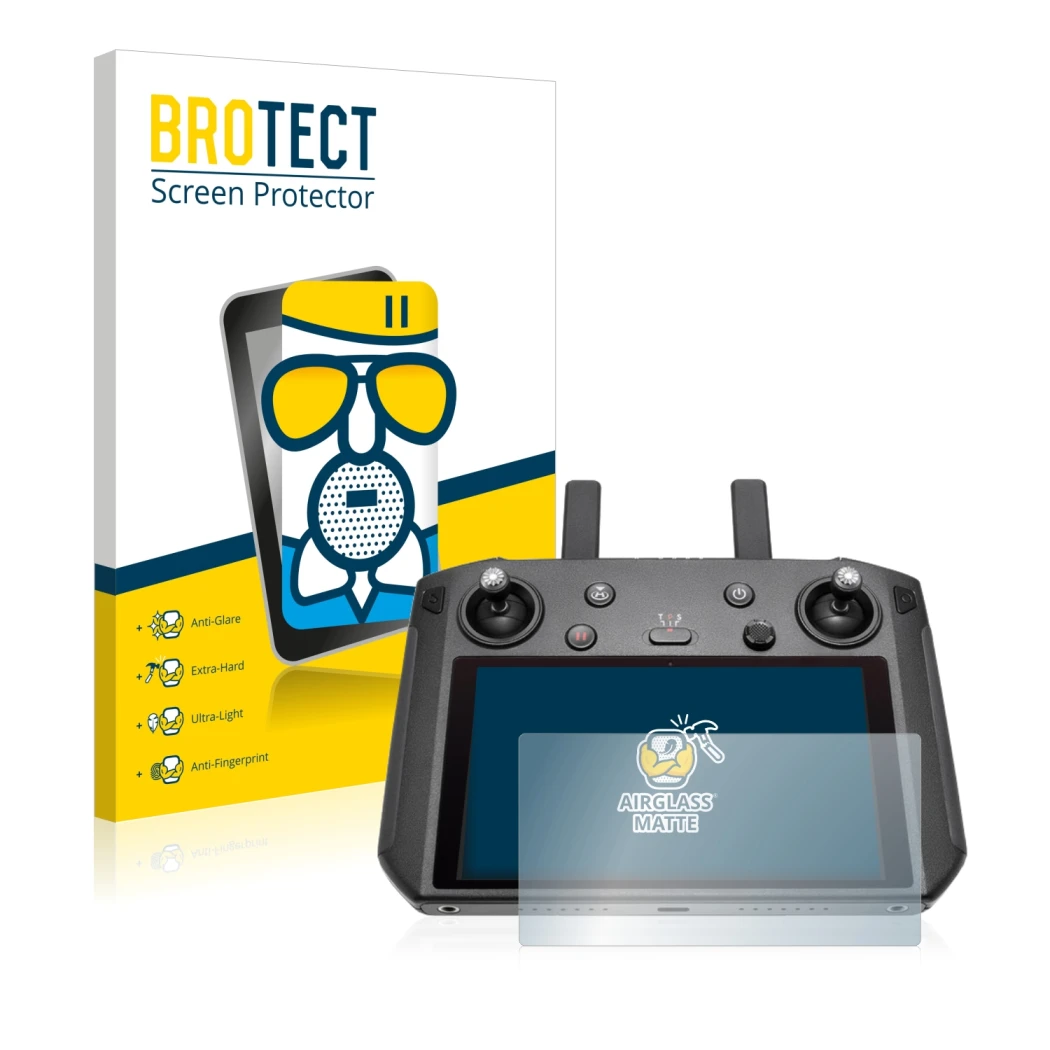 Face avant d’un emballage produit avec le logo de la marque BROTECT. À côté, l’appareil DJI Smart Controller est représenté av