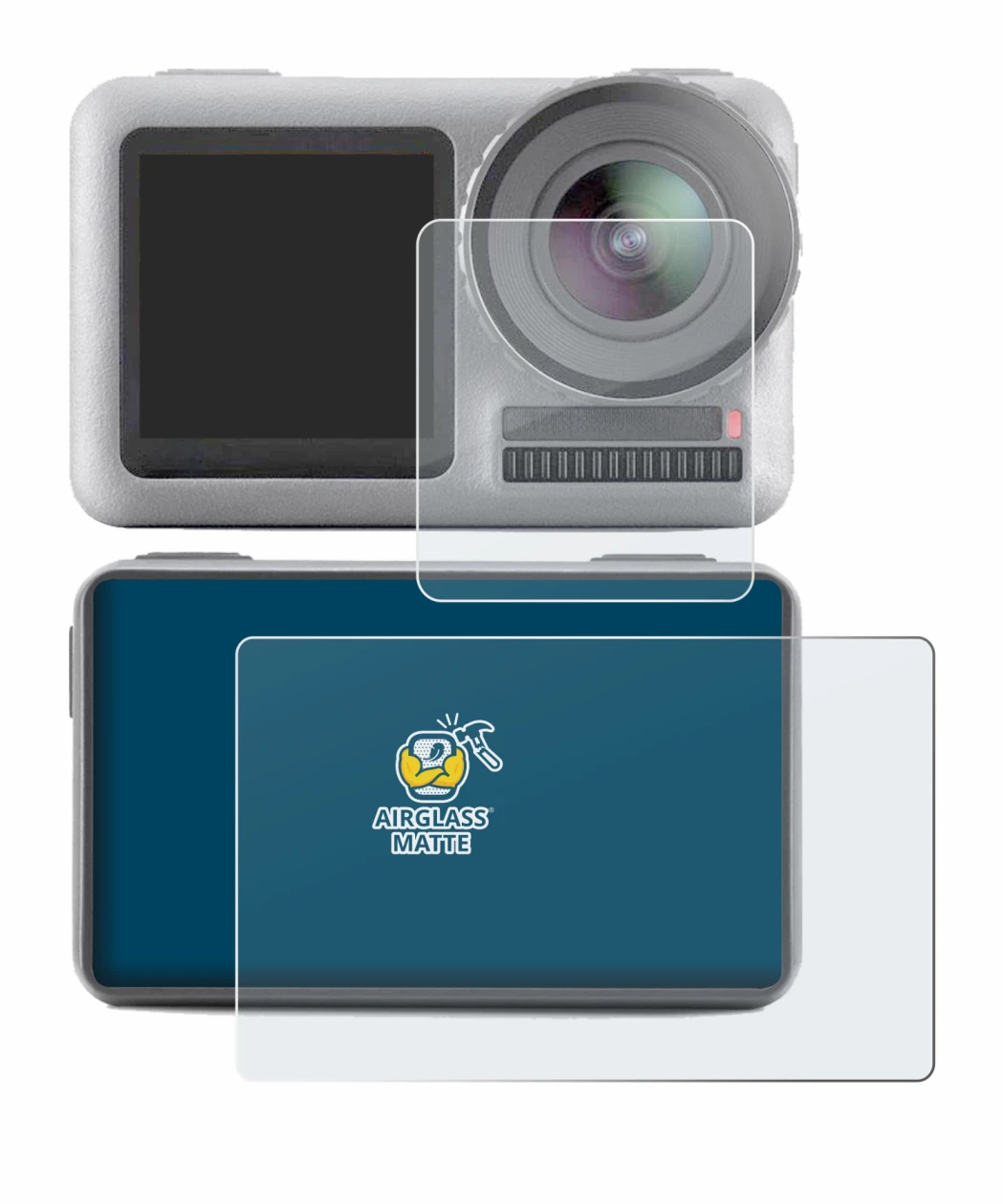 Image de l'appareil DJI Osmo Action avec une grande variété de protections d'écran.