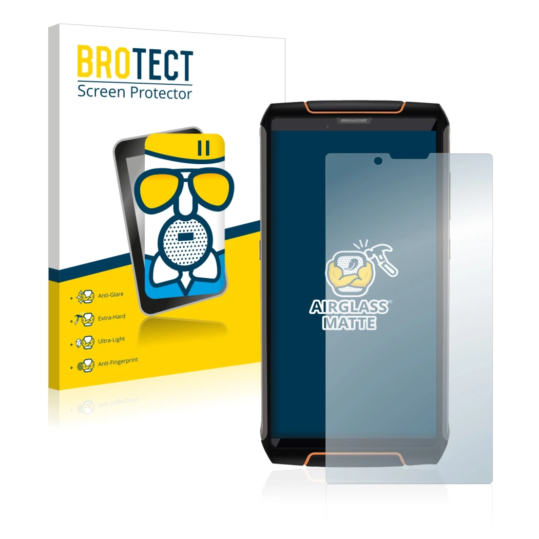 Face avant d’un emballage produit avec le logo de la marque BROTECT. À côté, l’appareil Cubot King Kong 3 est représenté avec 