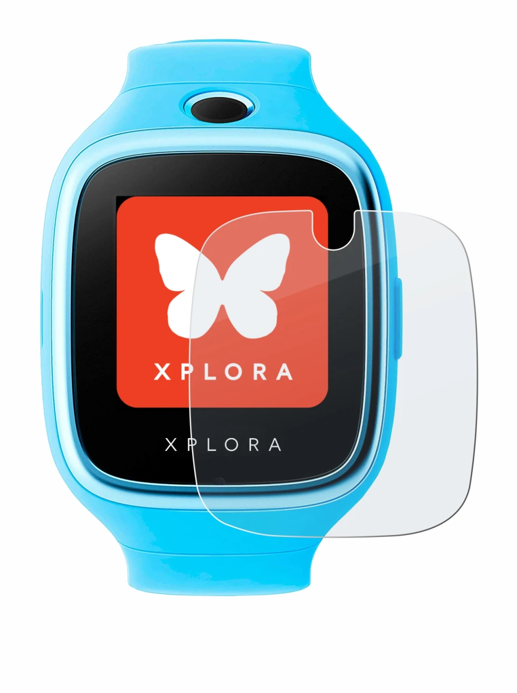 Image de l'appareil Xplora Go avec une grande variété de protections d'écran.