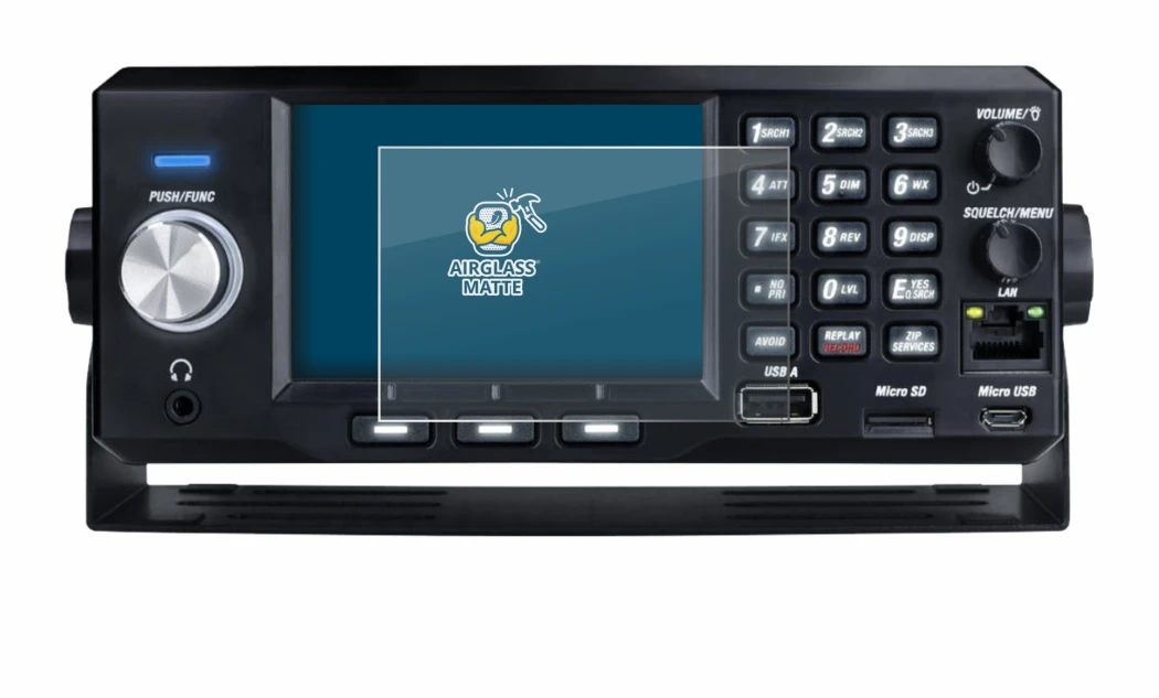 Image de l'appareil Uniden SDS200E avec une grande variété de protections d'écran.