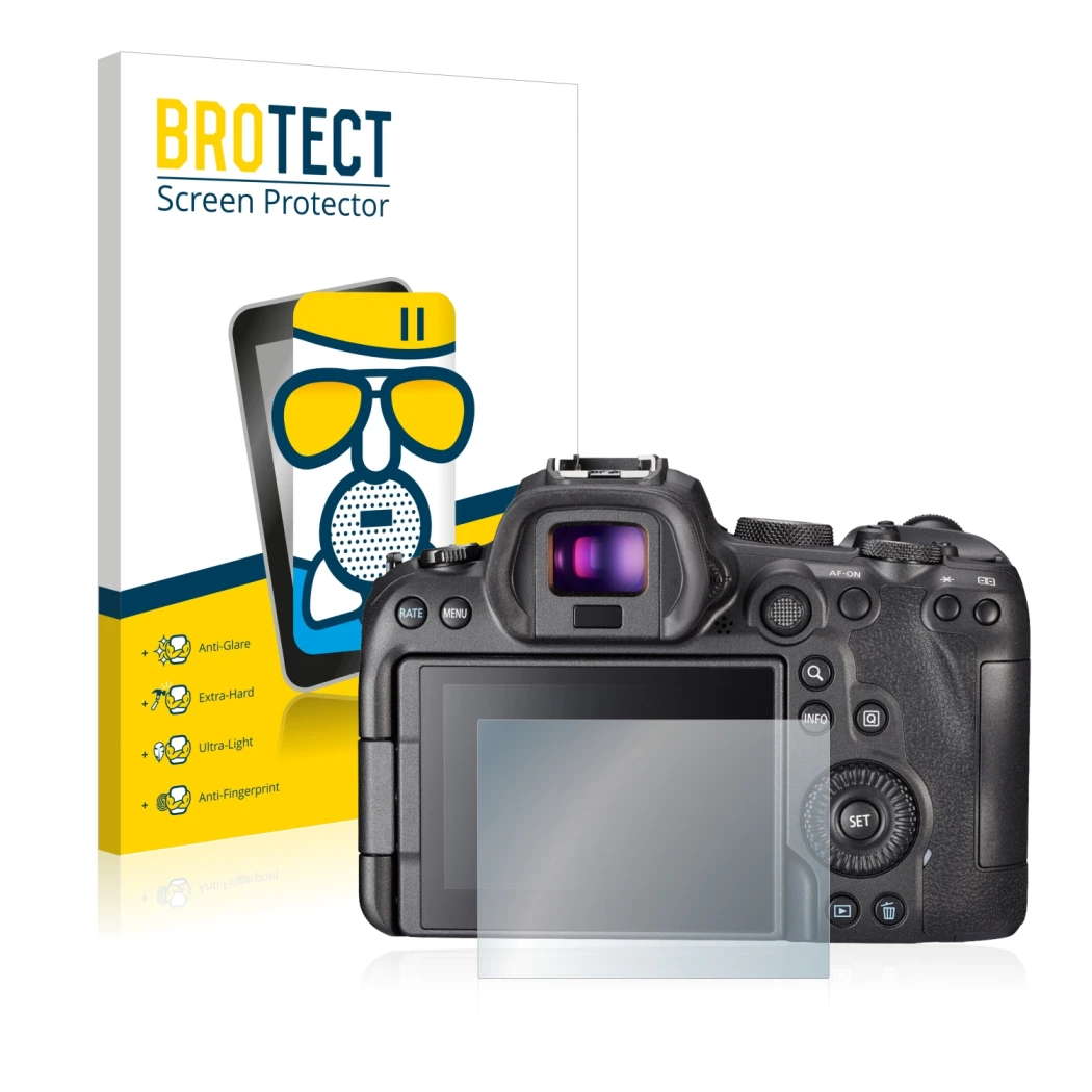 Face avant d’un emballage produit avec le logo de la marque BROTECT. À côté, l’appareil Sony A7S III est représenté avec la pr