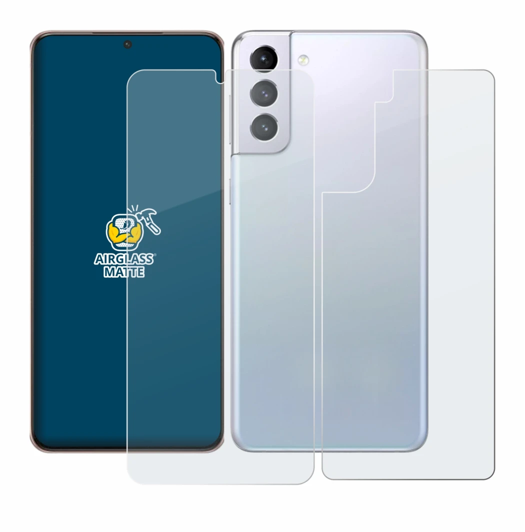 Image de l'appareil Samsung Galaxy S21 Plus 5G (Avant+Arrière) avec une grande variété de protections d'écran.