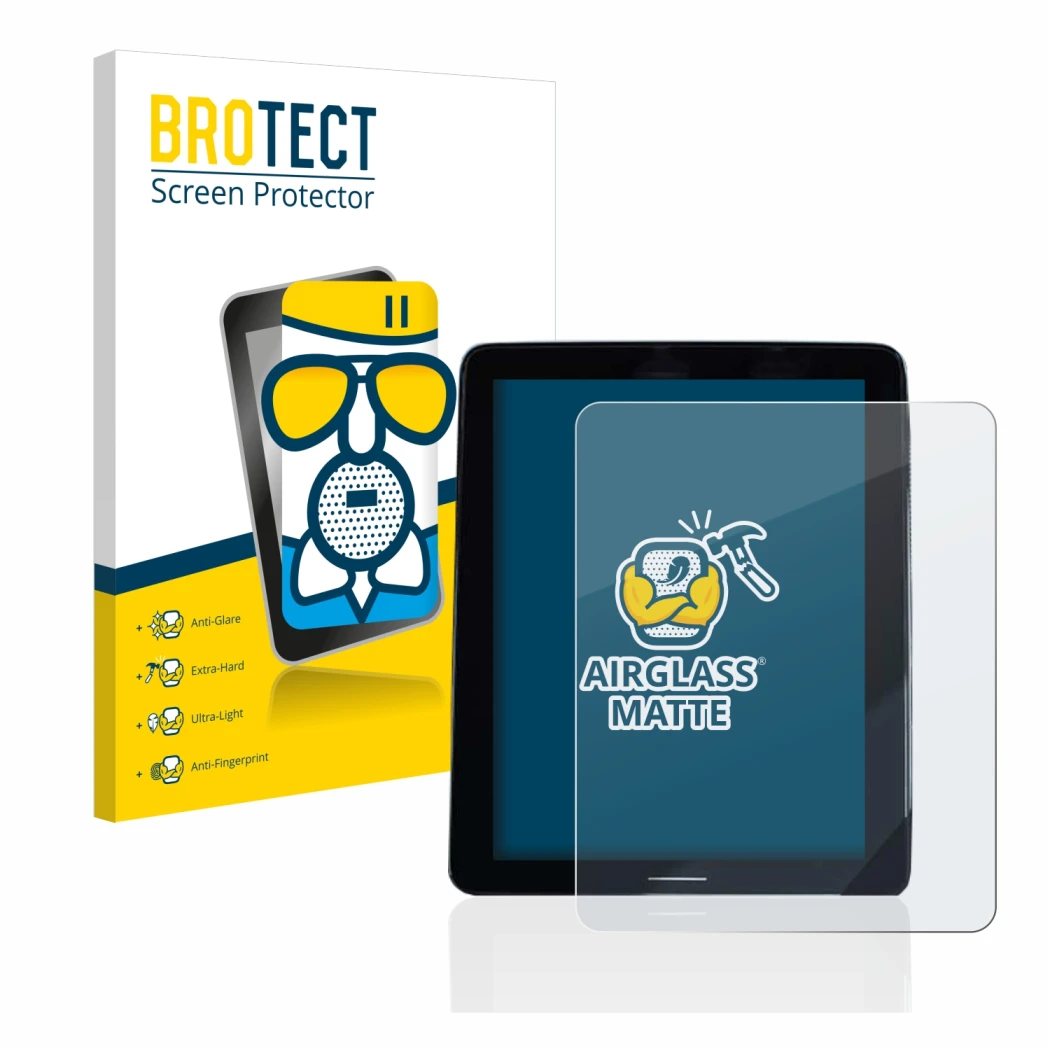 Face avant d’un emballage produit avec le logo de la marque BROTECT. À côté, l’appareil Volvo Polestar 2 2020 Infotainment Sys