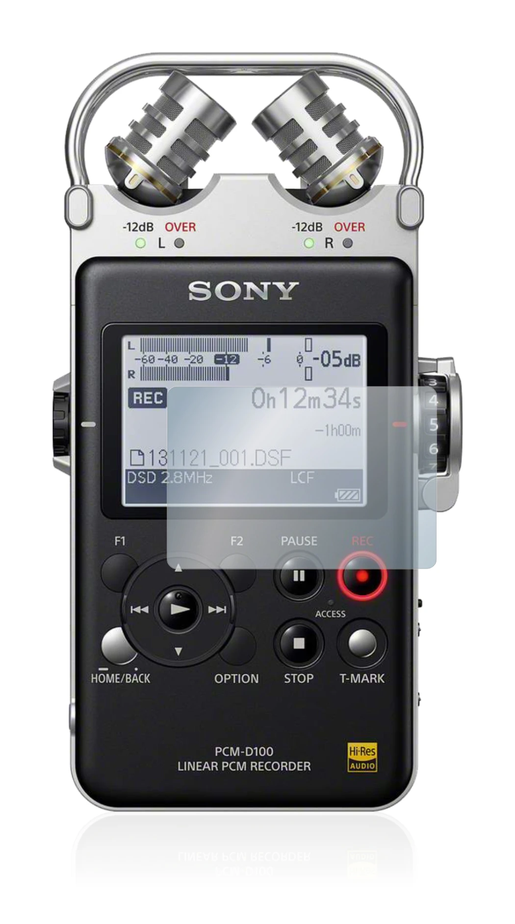 Image de l'appareil Sony PCM D100 avec une grande variété de protections d'écran.