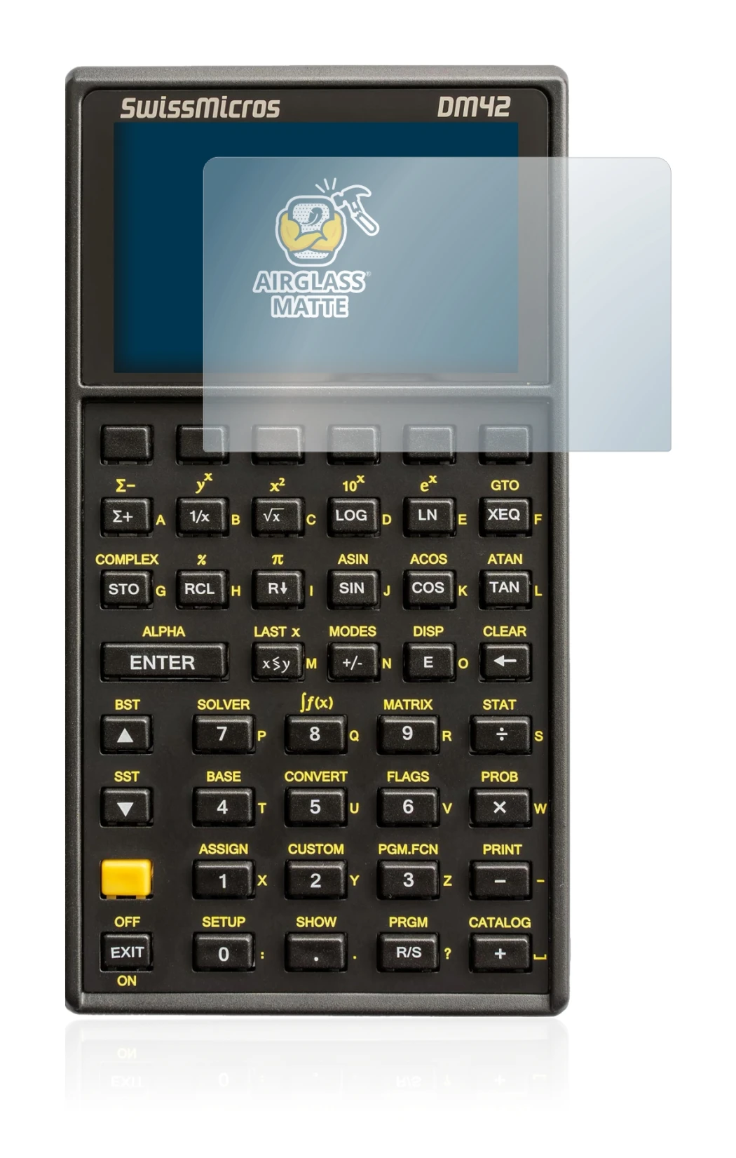 Image de l'appareil SwissMicros DM42 avec une grande variété de protections d'écran.