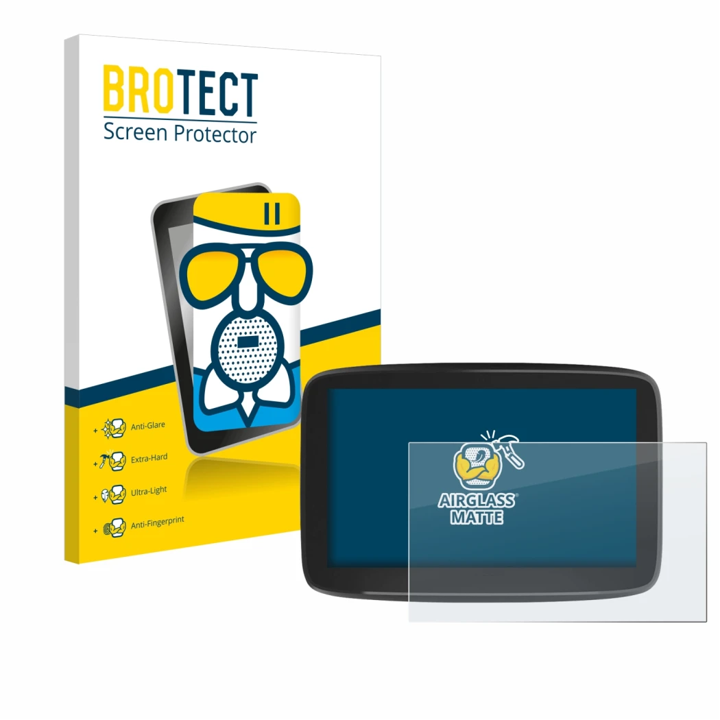 Face avant d’un emballage produit avec le logo de la marque BROTECT. À côté, l’appareil TomTom GO Classic 6