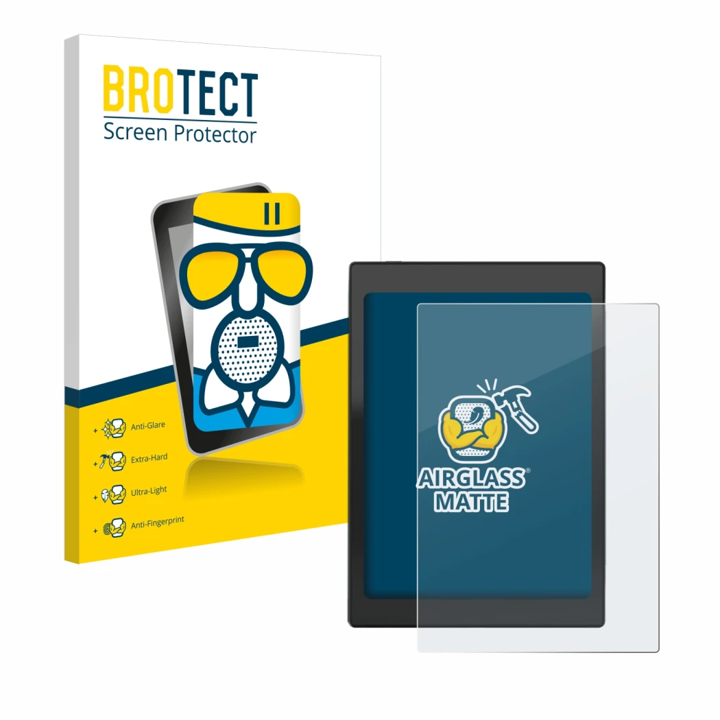 Face avant d’un emballage produit avec le logo de la marque BROTECT. À côté, l’appareil Boox Nova Air C est représenté avec la