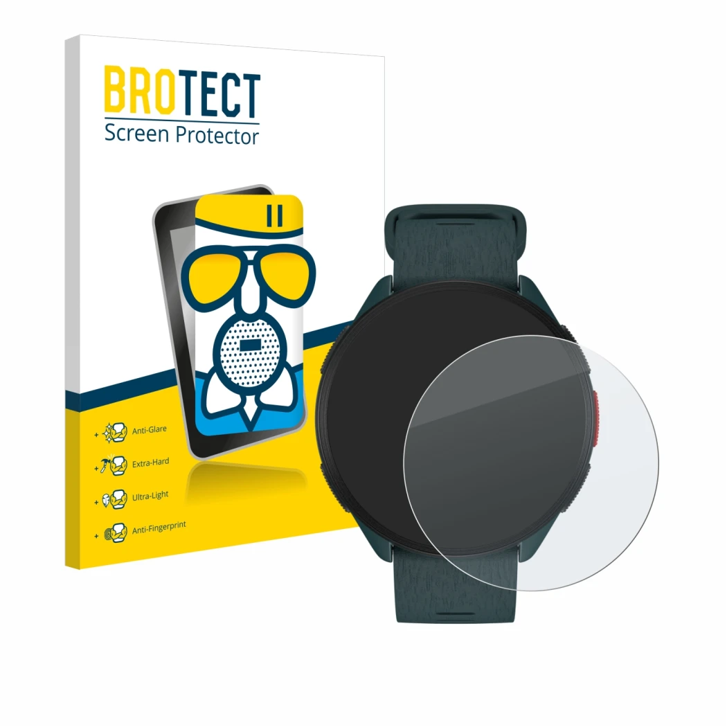 Face avant d’un emballage produit avec le logo de la marque BROTECT. À côté, l’appareil Polar Pacer est représenté avec la pro