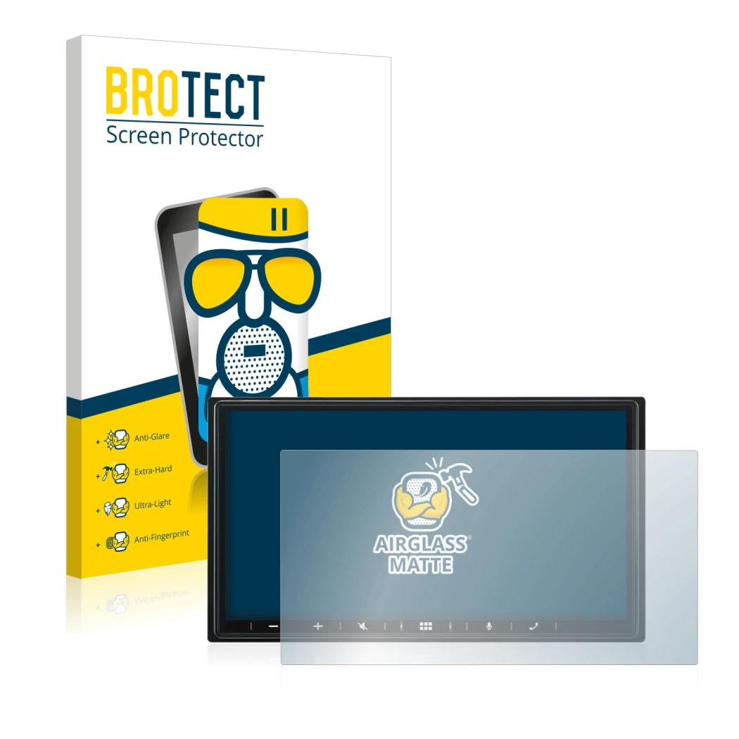 Face avant d’un emballage produit avec le logo de la marque BROTECT. À côté, l’appareil Alpine iLX-W690D est représenté avec l