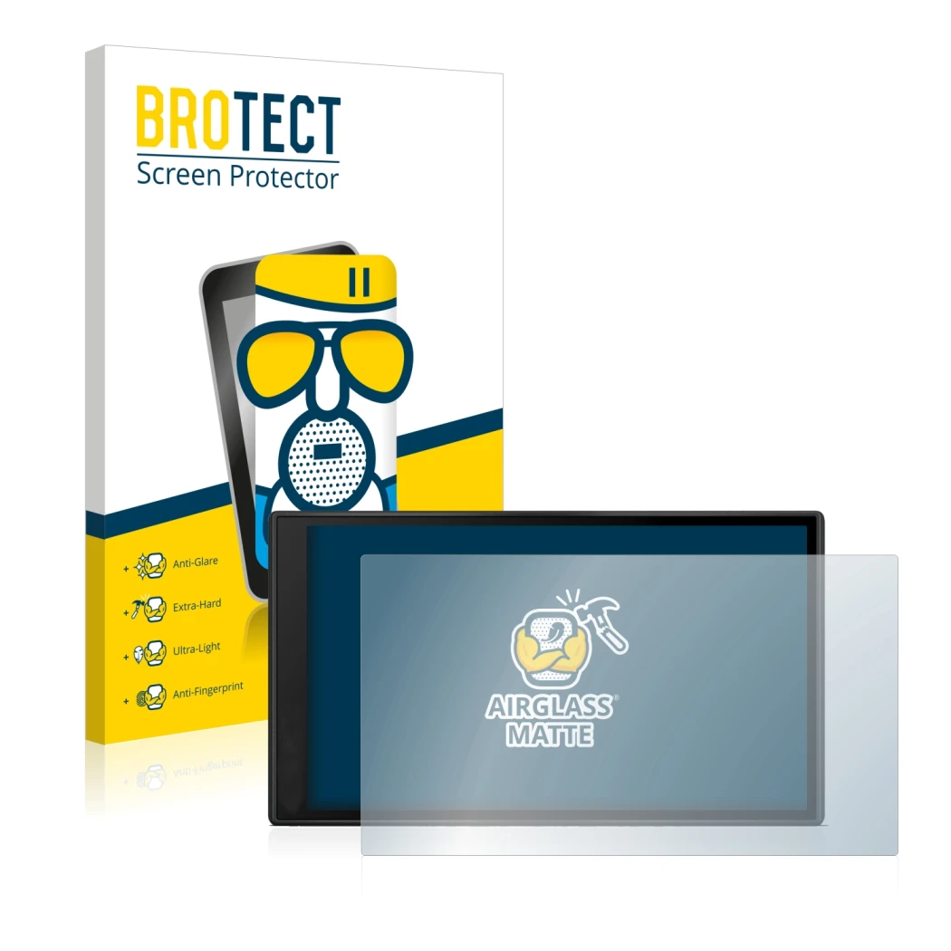 Face avant d’un emballage produit avec le logo de la marque BROTECT. À côté, l’appareil Garmin DriveSmart 66 est représenté av