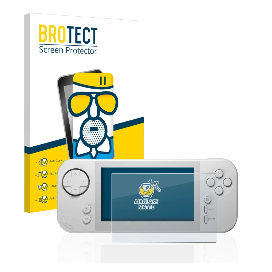 Face avant d’un emballage produit avec le logo de la marque BROTECT. À côté, l’appareil Evercade EXP est représenté avec la pr