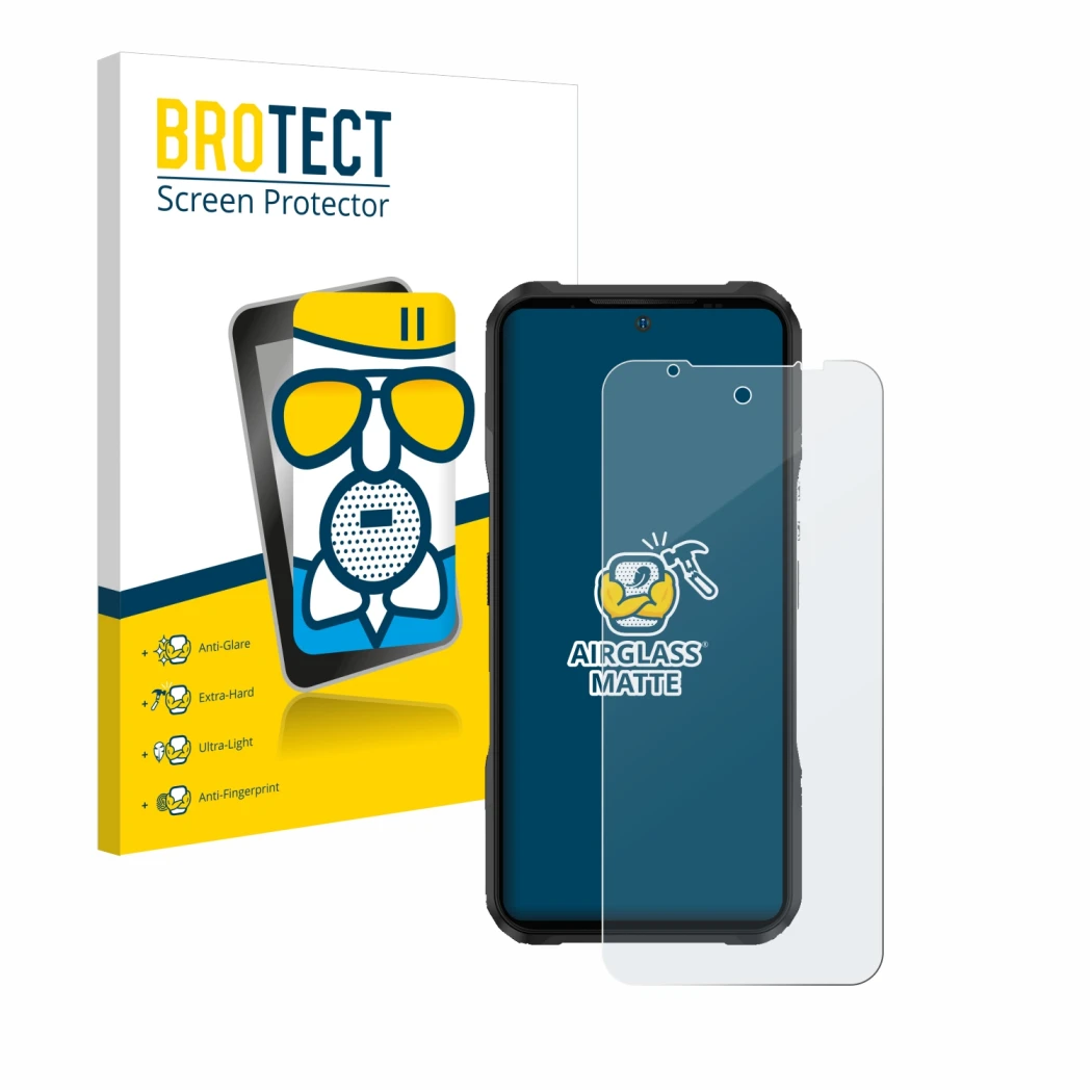 Face avant d’un emballage produit avec le logo de la marque BROTECT. À côté, l’appareil Doogee V20 Pro est représenté avec la 