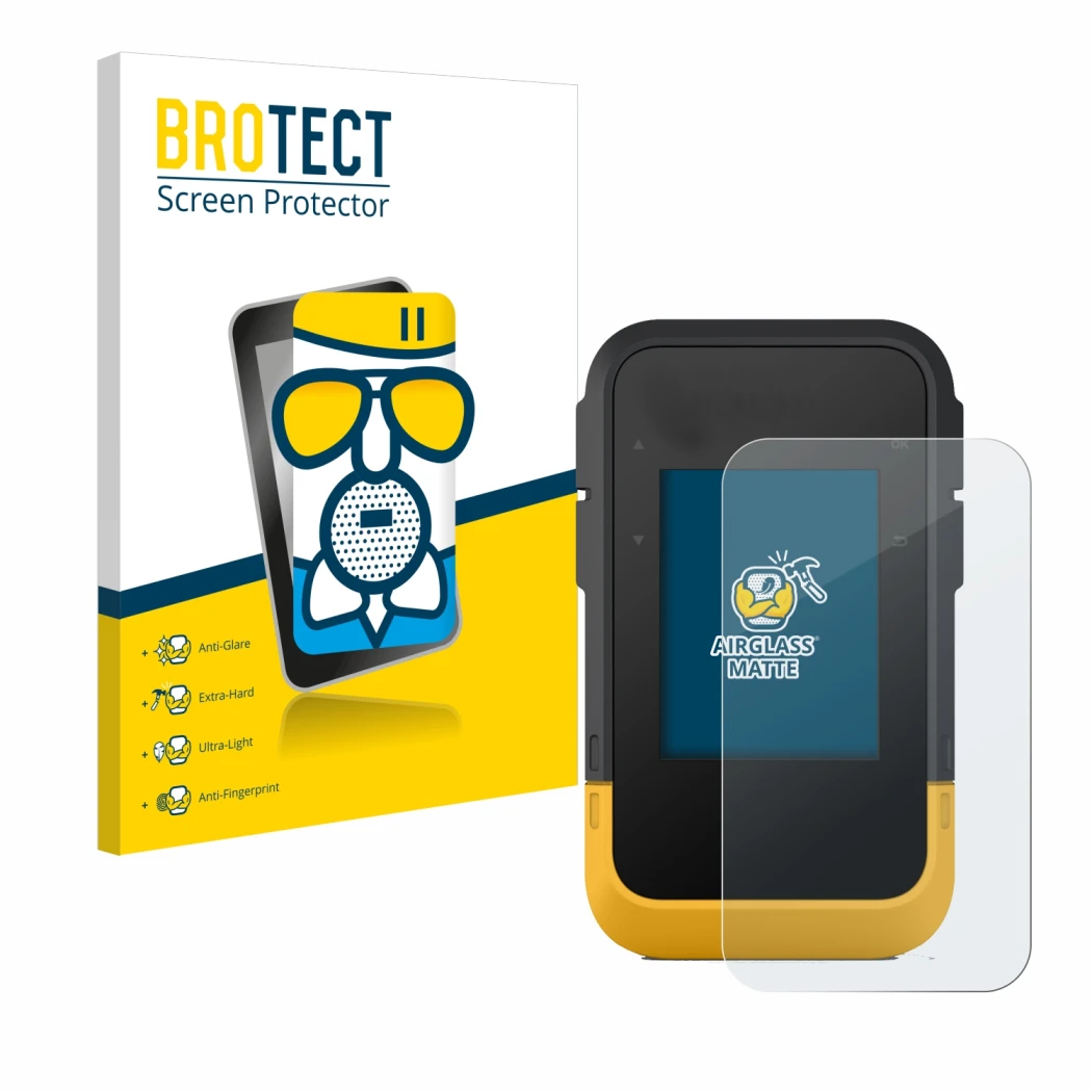 Face avant d’un emballage produit avec le logo de la marque BROTECT. À côté, l’appareil Garmin eTrex SE est représenté avec la