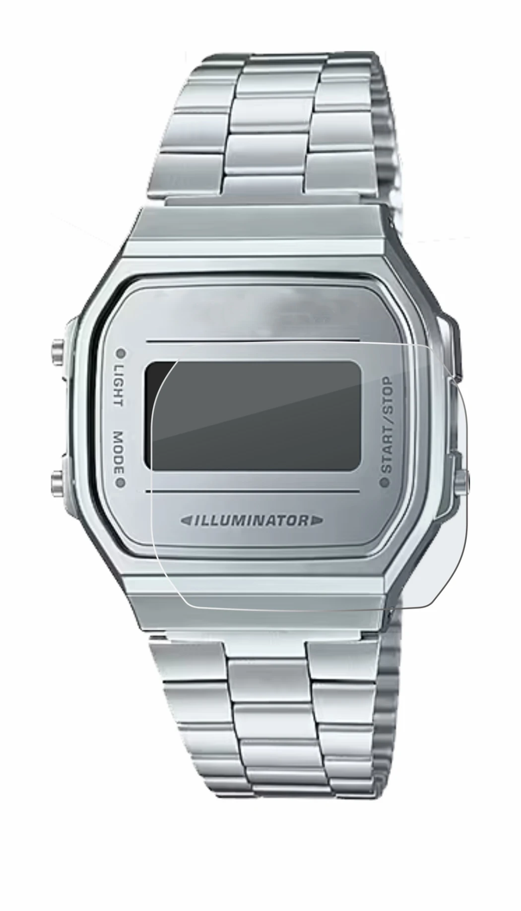 Image de l'appareil Casio A168WEM-7EF avec une grande variété de protections d'écran.