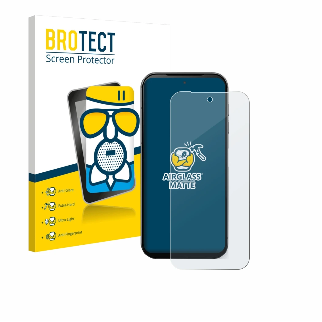 Face avant d’un emballage produit avec le logo de la marque BROTECT. À côté, l’appareil Fairphone 5 est représenté avec la pro