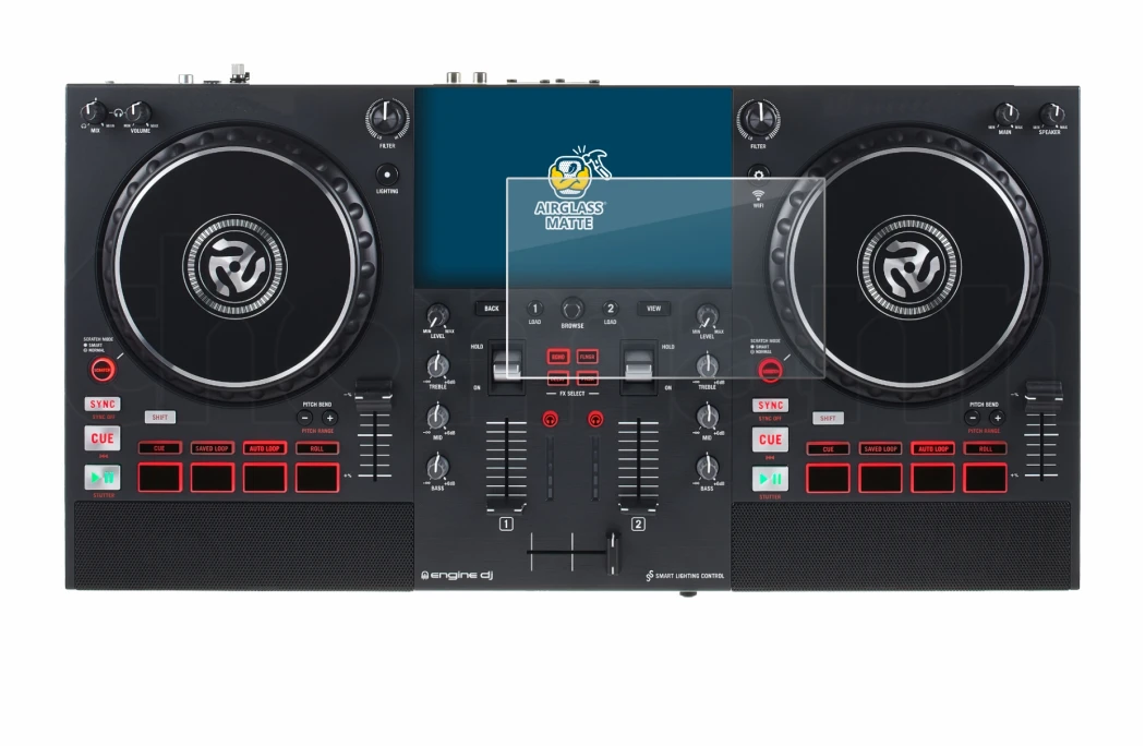 Image de l'appareil Numark Mixstream Pro+ avec une grande variété de protections d'écran.